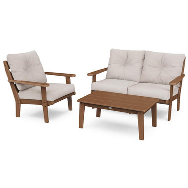 POLYWOOD Lakeside 3-Piece Deep Seating Set - Teak / Dune Burlap